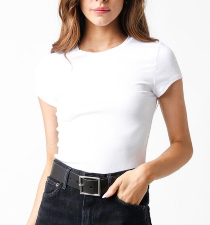 Full Length Ribbed Short Sleeve Tee